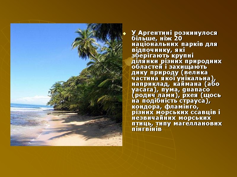 У Аргентині розкинулося більше, ніж 20 національних парків для відпочинку, які зберігають крупні ділянки